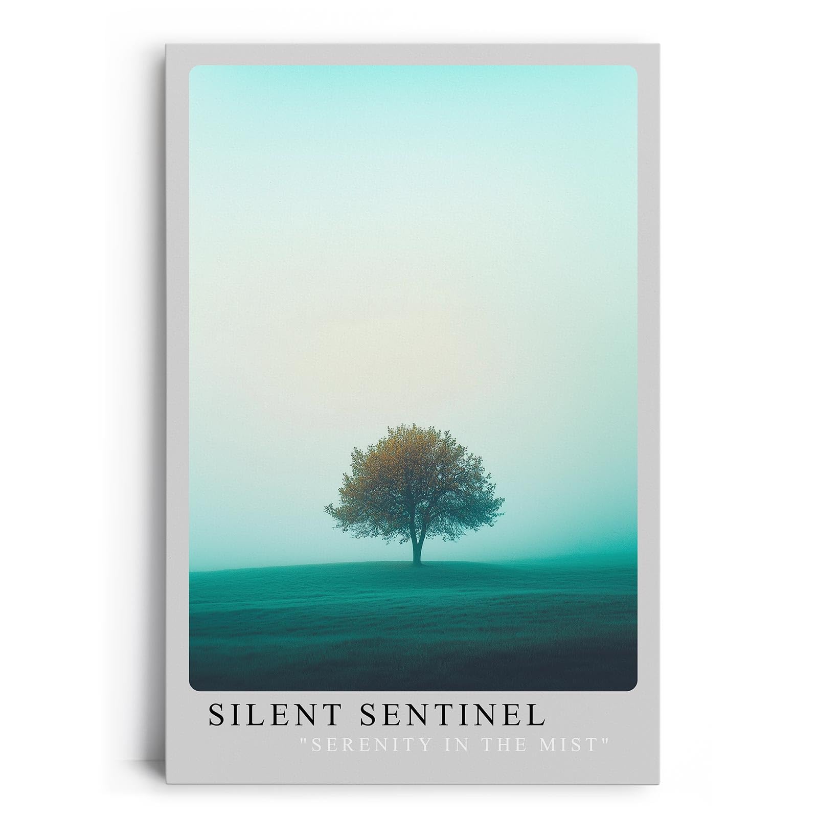 Paul Sinus Leinwandbild 40x60cm minimalistisches Landschaftsbild mit einsamem Baum im sanften Nebel, beruhigende Wandkunst