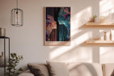 Paul Sinus Wandbild in 40x60cm Cosmic Whispers – zwei Silhouetten im Dialog aus farbenreichen, kosmischen Mustern, moderne Kunst mit Tiefe