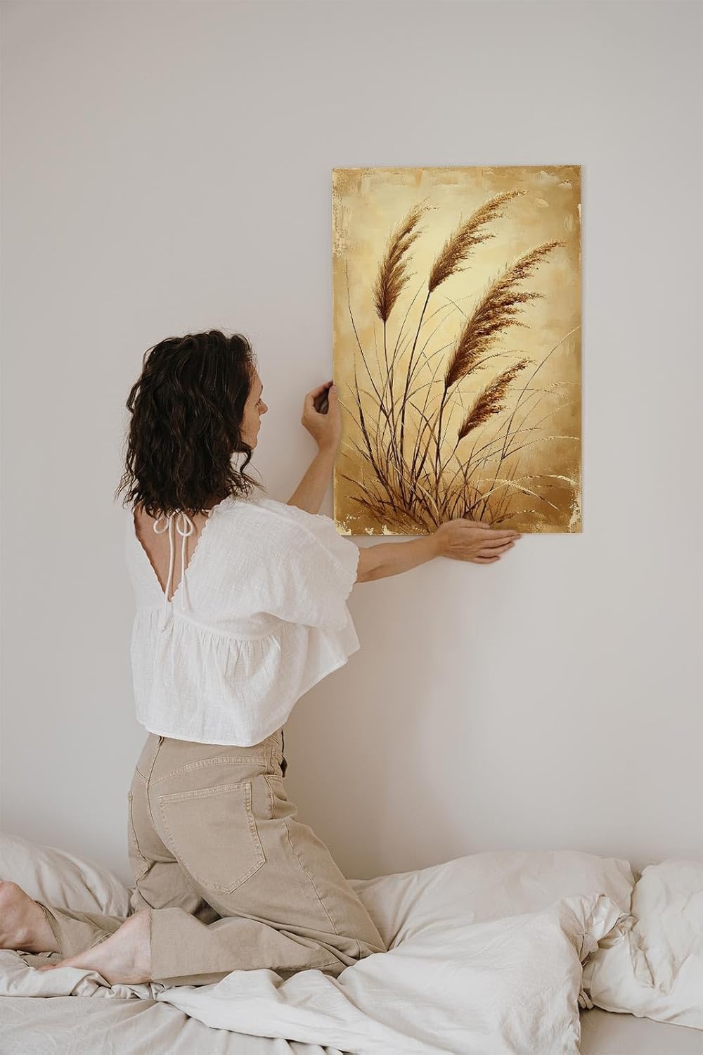 Paul Sinus 60x90cm Wandbild Pampasgras in Goldbeige – Stilvolle Naturkunst mit floraler Leichtigkeit Blume