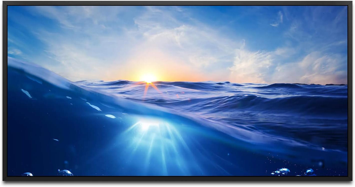 Meeresansicht ca. 130x70cm Wandbild inklusive Schattenfugenrahmen schwarz - Panorama Leinwand Bild XXL Format Wandbilder Wohnzimmer Wohnung Deko Kunstdrucke