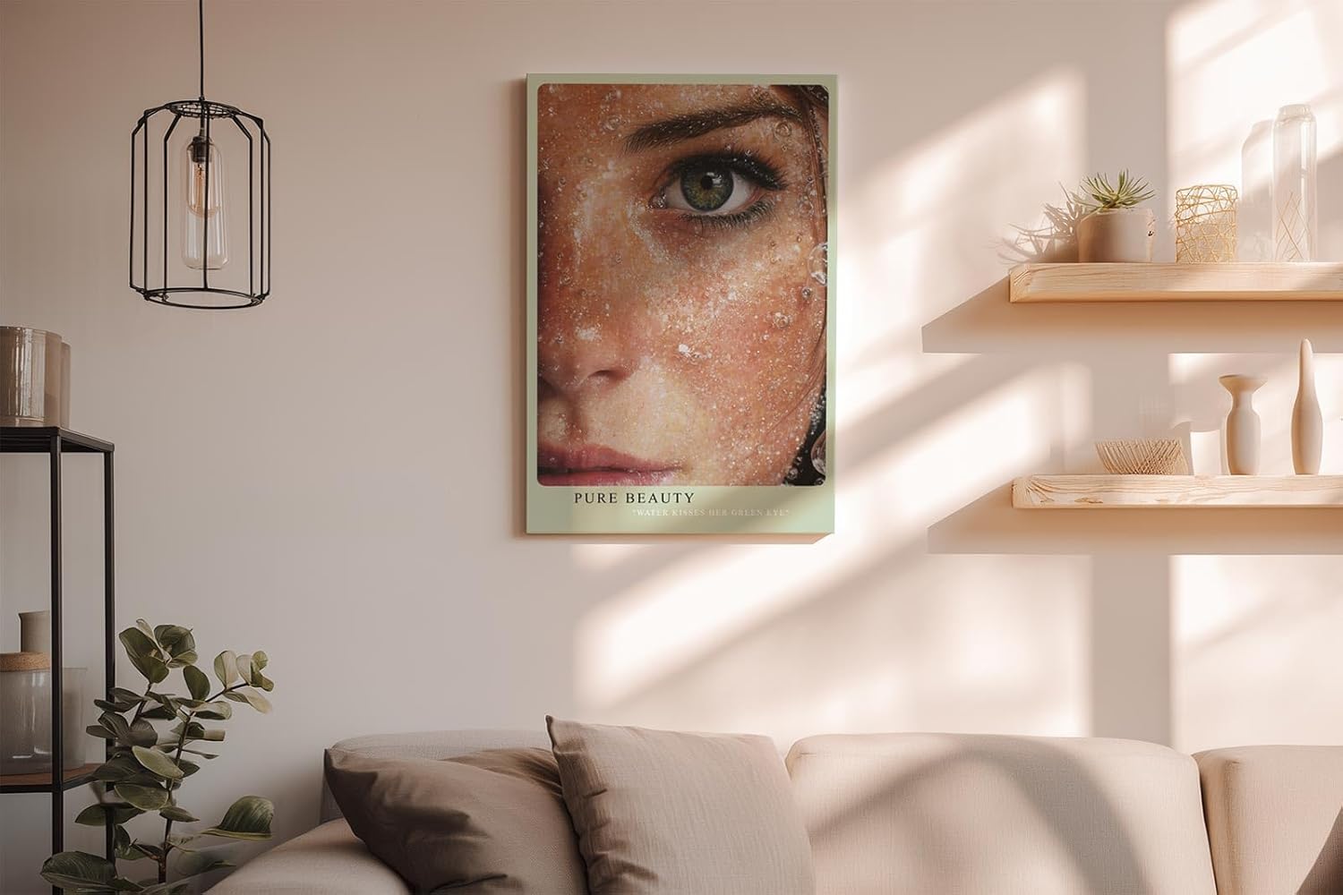 Paul Sinus Wandbild in 40x60cm Pure Beauty hyperrealistisches Porträt eines grünen Auges umgeben von Wasserperlen