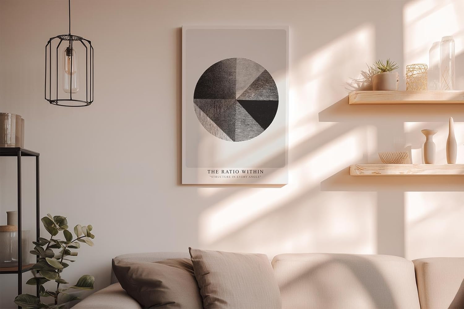 Paul Sinus Wandbild in 40x60cm The Ratio Within – Geometrische Kreisaufteilung in Schwarz-Weiß mit texturierten Segmenten