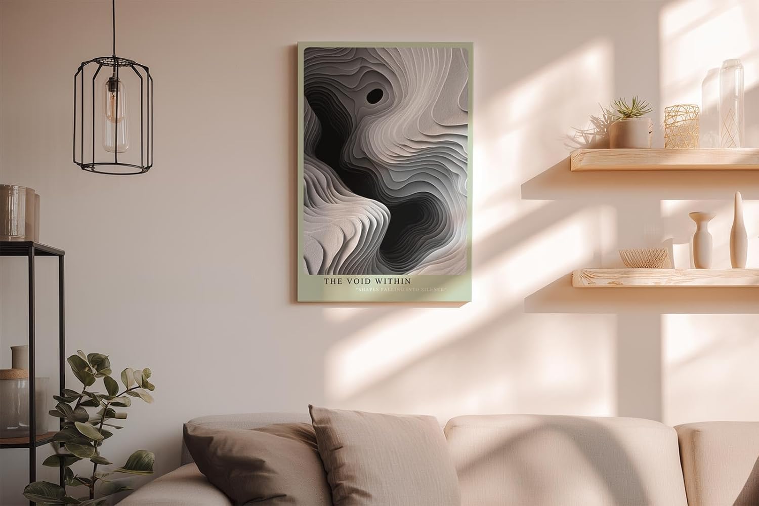 Paul Sinus Wandbild in 40x60cm The Void Within – Schwarz-weiße Topografie mit organischen Schichtungen und geheimnisvollem Tiefeneffekt