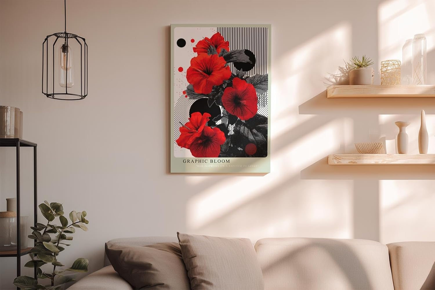 Paul Sinus Wandbild in 40x60cm Graphic Bloom – Rote Blüten im grafischen Pop-Art-Stil mit Linienund Punktmuster