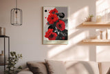 Paul Sinus Wandbild in 40x60cm Graphic Bloom – Rote Blüten im grafischen Pop-Art-Stil mit Linienund Punktmuster