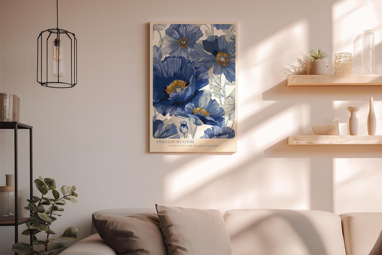 Paul Sinus Wandbild in 40x60cm Indigo Bloom Blaue Mohnblüten Illustration in Struktur und Bewegung