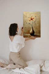 Paul Sinus 60x90cm Wandbild Goldene Harmonie – Elegante Einzelblume in Braun und Beige als stilvolle Wanddeko mit Fokuskeyword