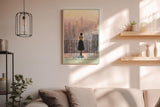 Paul Sinus Wandbild in 40x60cm A Heartbeat in Manhattan – Frau auf Balkon mit Blick auf New Yorker Skyline im Abendlicht, stimmungsvolles Stadtmotiv