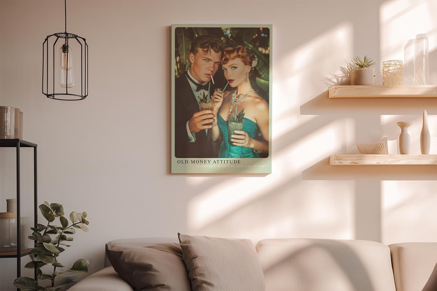 Paul Sinus Wandbild in 40x60cm Glamouröses Paar im Retro-Stil mit Cocktails und luxuriösen Accessoires