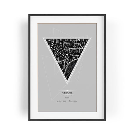 Paul Sinus personalisierter Bilderrahmen mit deinen GPS Koordinaten und Namen. 30cm x 42cm Holz Wechselrahmen mit Glas und Passepartout. Moderner Stadtplan. (ohne Rahmen)