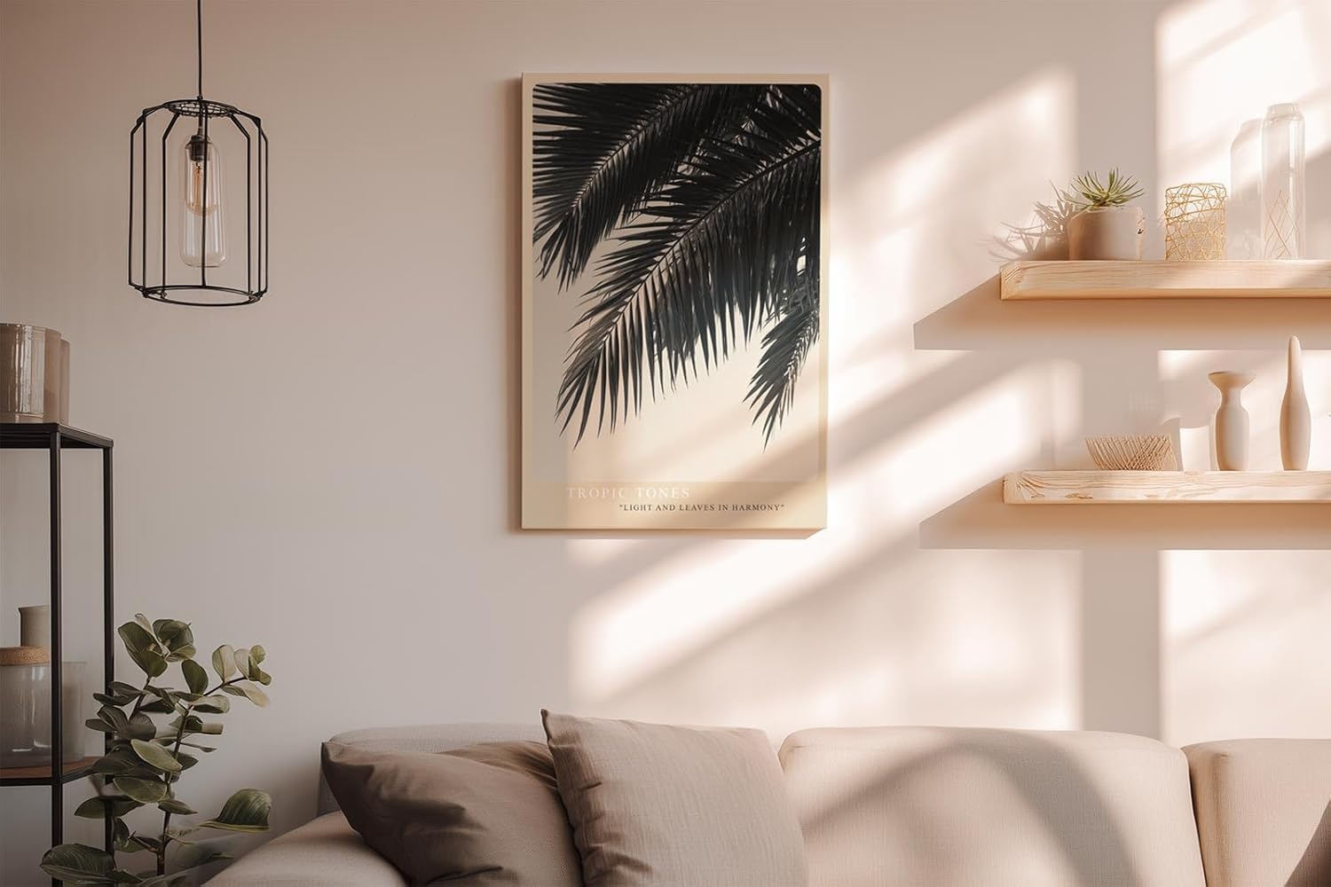 Paul Sinus Wandbild in 40x60cm Tropic Tones – harmonisches Palmenmotiv in sanften Sepiatönen auf Leinwand für stilvolle Raumgestaltung