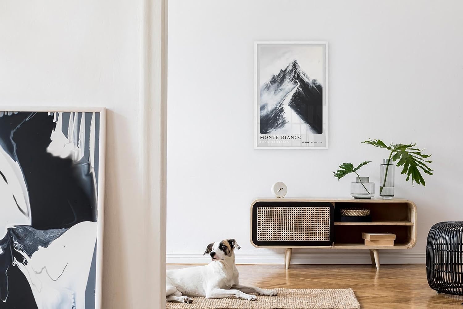 Paul Sinus Leinwandbild 60x90cm Monte Bianco – Majestätische Berglandschaft in monochromer Eleganz mit dramatischer Schneekulisse