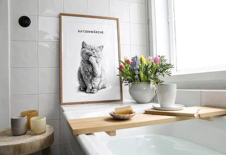 Paul Sinus Poster/Leinwandbild/Rahmenoption Lustiges Katzenbild – Witzige Klo-Deko fürs Badezimmer – Perfekt fürs Gäste-WC