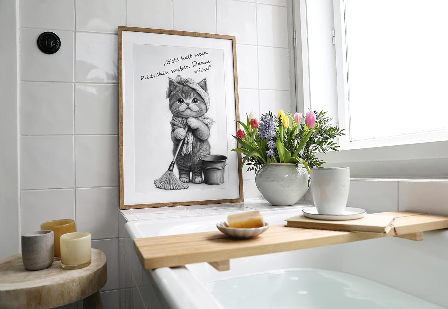 Paul Sinus Poster/Leinwandbild/Rahmenoption Lustiges Katzenbild – Niedliche Klo-Deko fürs Gäste-WC – Perfekt für Sauberkeitsfans