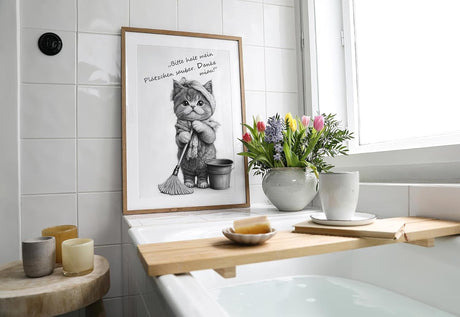 Paul Sinus Poster/Leinwandbild/Rahmenoption Lustiges Katzenbild – Niedliche Klo-Deko fürs Gäste-WC – Perfekt für Sauberkeitsfans