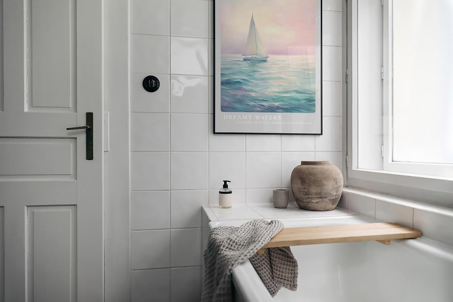 Paul Sinus Leinwandbild 40x60cm verträumtes Segelboot auf ruhigem Meer mit sanften Pastelltönen und harmonischer Lichtstimmung – kunstvolles Leinwandbild