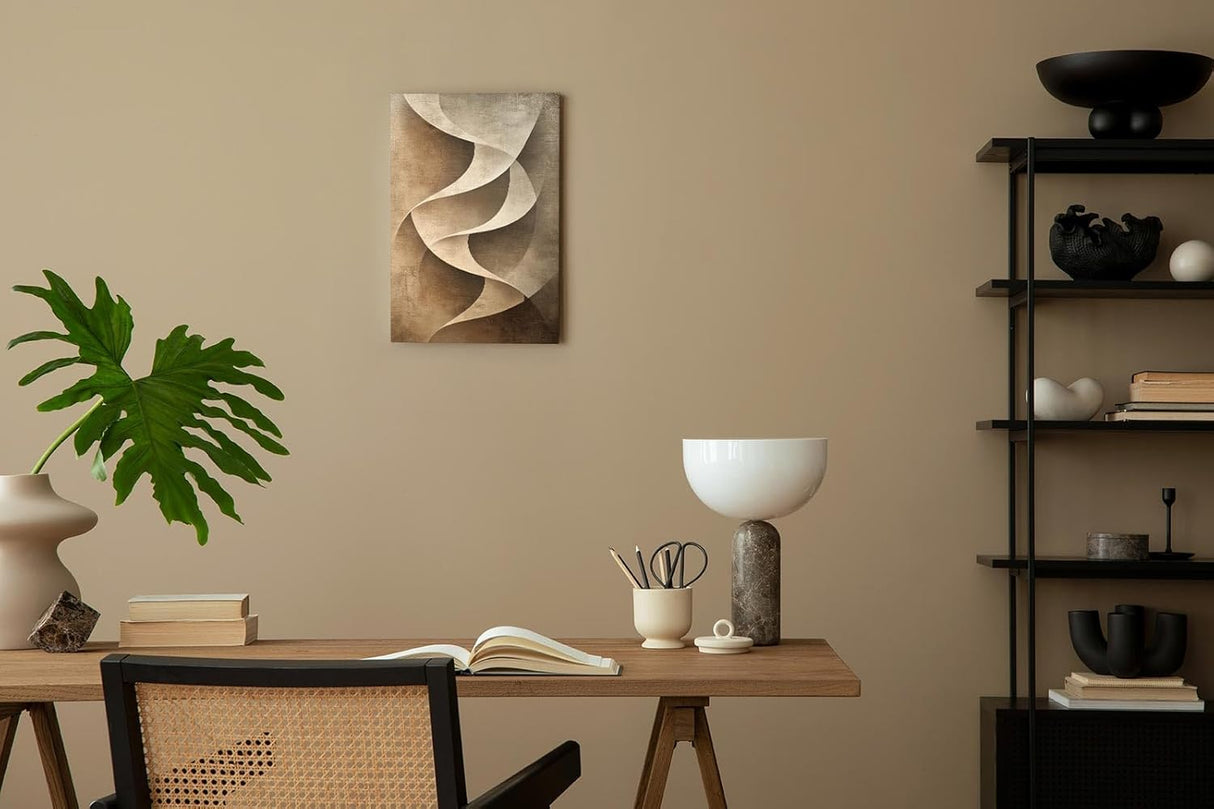Paul Sinus 60x90cm Wandbild, Eindrucksvolle Eleganz in Spirale – Abstrakte Kunst in Braun und Creme