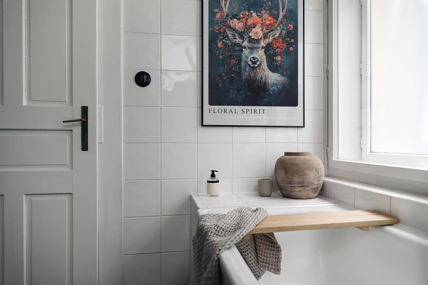 Paul Sinus Leinwandbild 60x90cm Floral Spirit – Natur, Hirsch, Wald, Blüten, Ästhetik, Kunst, Mystik, Magie, Eleganz, Symbolik, Wildnis, Ruhe, Anmut