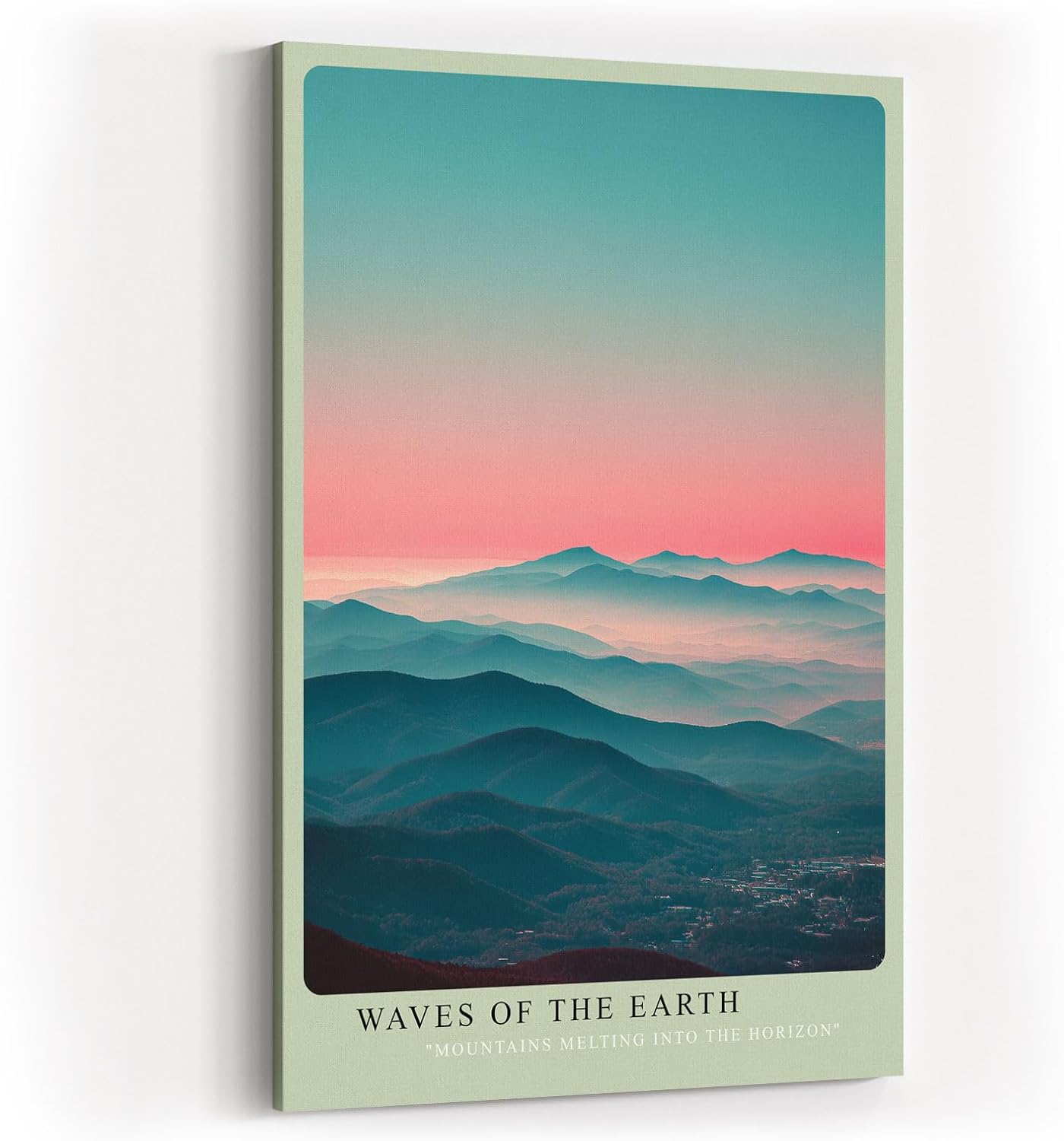 Paul Sinus Wandbild in 40x60cm Waves of the Earth mit wellenförmiger Berglandschaft im Dunst für beruhigende Wandgestaltung