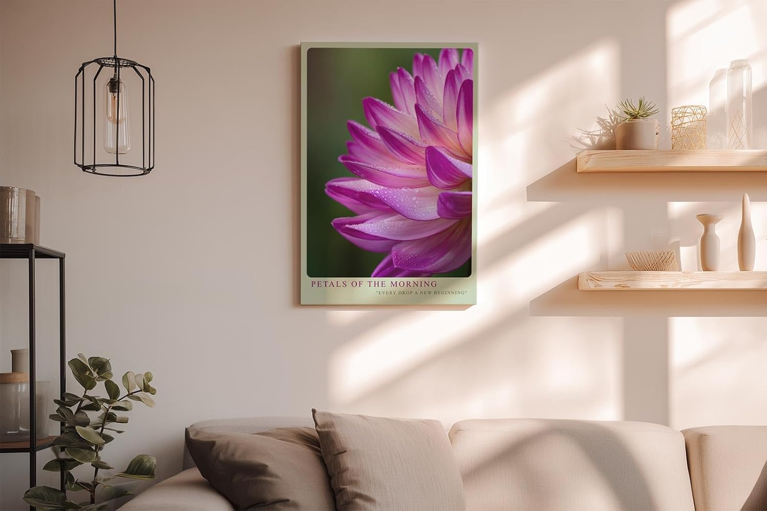 Paul Sinus Wandbild in 40x60cm Petals of the Morning – zarte Nahaufnahme einer pink-violetten Blüte mit Tautropfen für frische Raumakzente