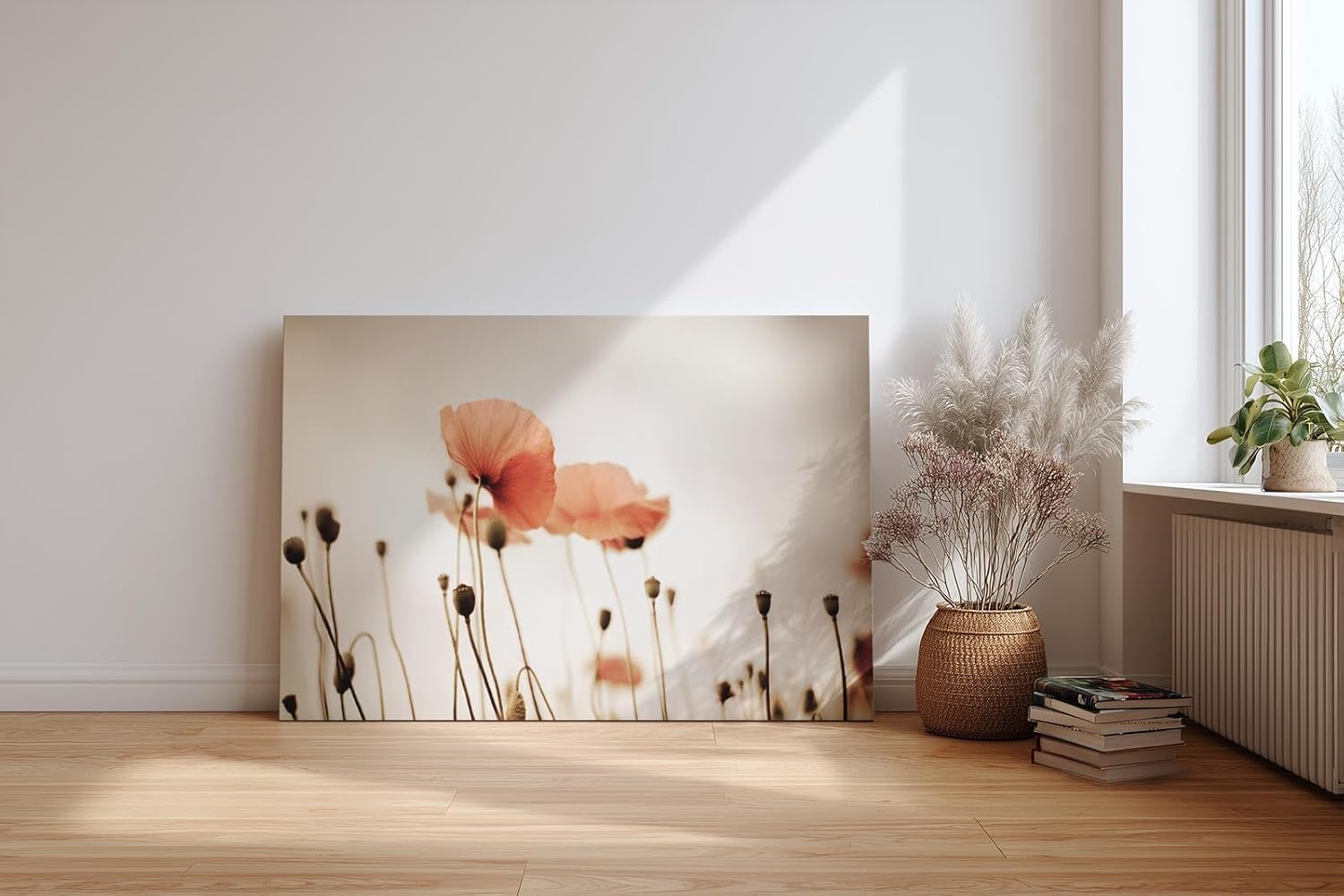 Sinus Art Wandbild 120x80cm Filigrane Mohnblumen vor hellem Hintergrund in minimalistischem Stil – leicht und poetisch