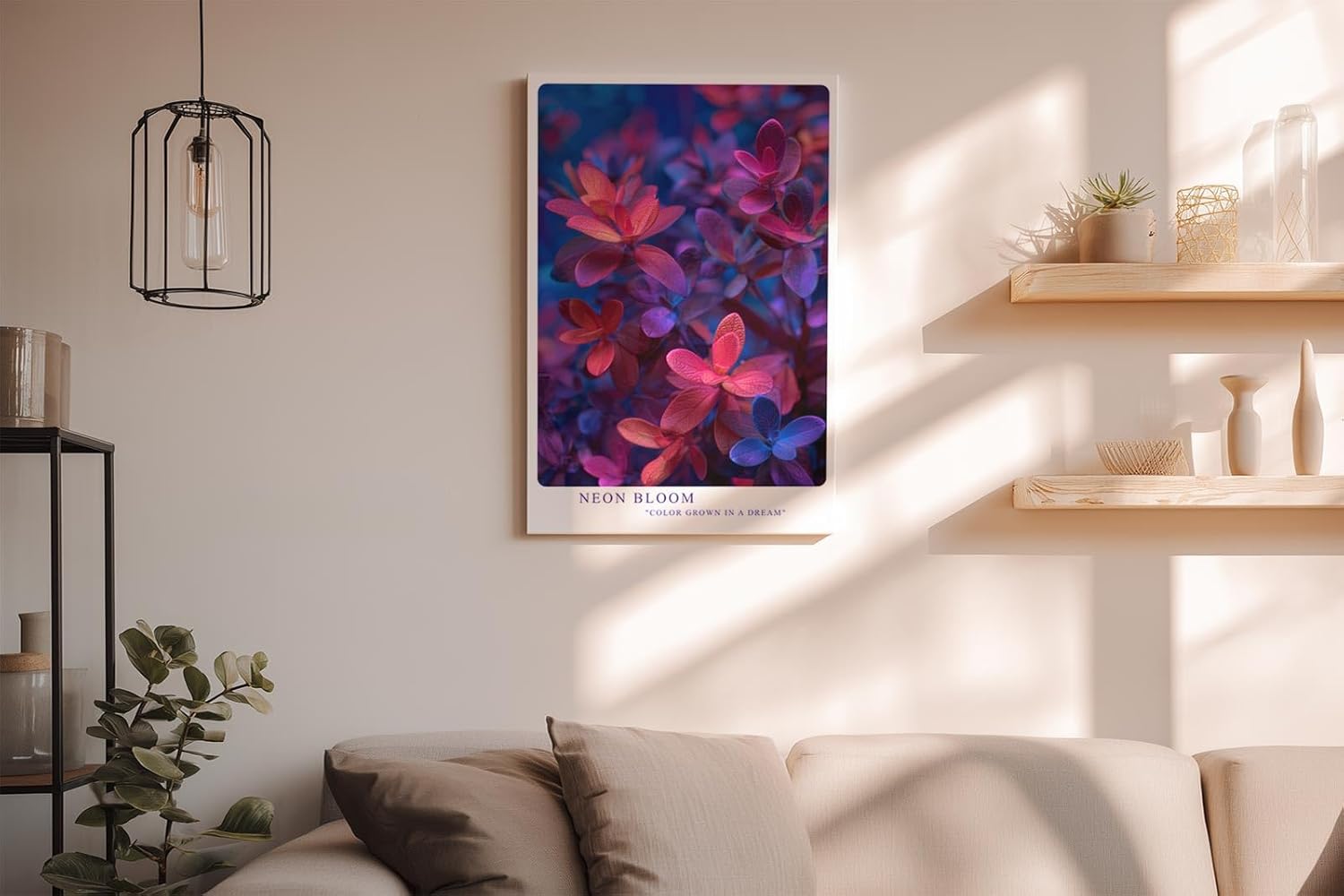 Paul Sinus Wandbild in 40x60cm Neon Bloom – leuchtende Pflanzenblätter in intensiven Neonfarben für moderne Raumgestaltung