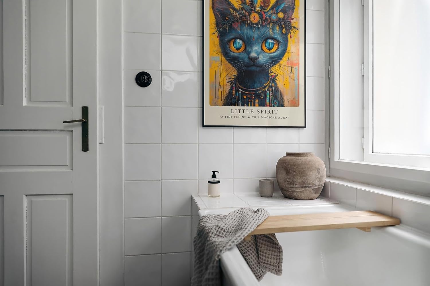 Paul Sinus Leinwandbild 40x60cm mystische Katze spirituell geheimnisvoll kunstvolle Wandkunst intensiv farbenfroh faszinierend ausdrucksstark tribal