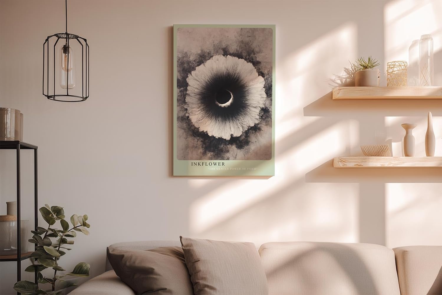 Paul Sinus Wandbild in 40x60cm Inkflower Abstraktes Schwarz-Weiß-Motiv mit blütenähnlicher, radialer Struktur und dunklem Zentrum