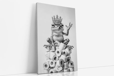 Paul Sinus Poster/Leinwandbild/Rahmenoption – Klopapier-König Frosch – Lustige WC-Deko für dein Badezimmer