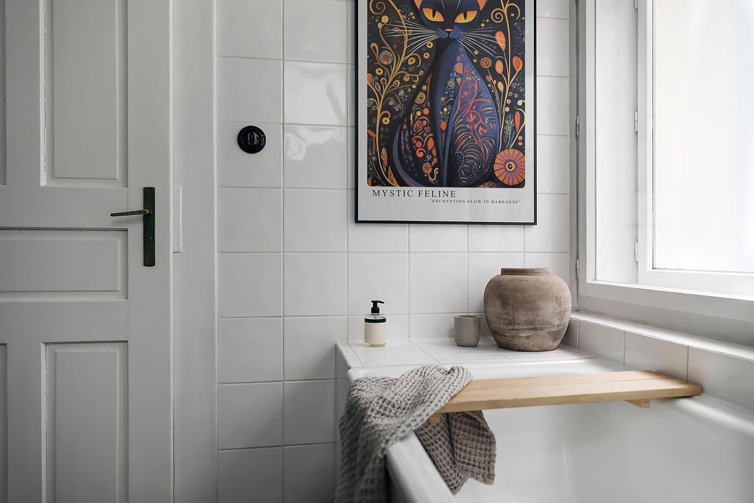 Paul Sinus Leinwandbild 80x120cm mystische Katze mit ornamentalen Mustern in leuchtenden Farben – kunstvolles Leinwandbild für moderne Raumgestaltung