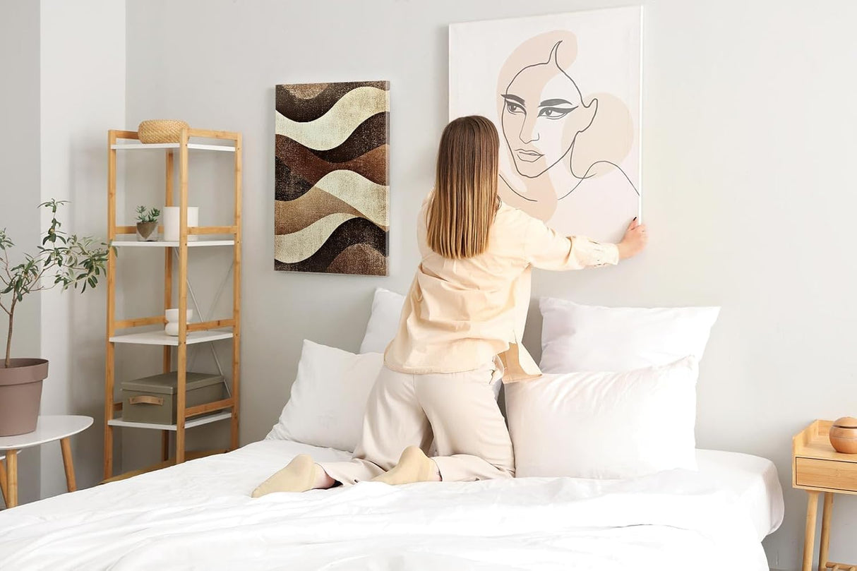 Paul Sinus 60x90cm Wandbild, Stilvolle Dynamik in Fokuswellen – moderne Retro-Wellen in erdigen Brauntönen