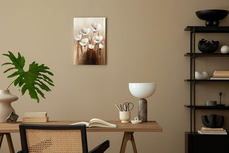 Paul Sinus 60x90cm Wandbild Kraft der Blüten in Beige Braun – Ausdrucksstarke Naturkunst mit floralem Flair Blume