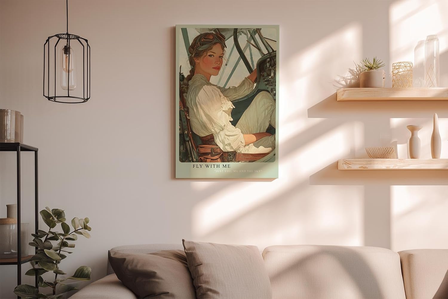 Paul Sinus Wandbild in 40x60cm Fly With Me – nostalgisches Pilotenporträt in Vintage-Illustrationsstil für stilvolle Raumgestaltung