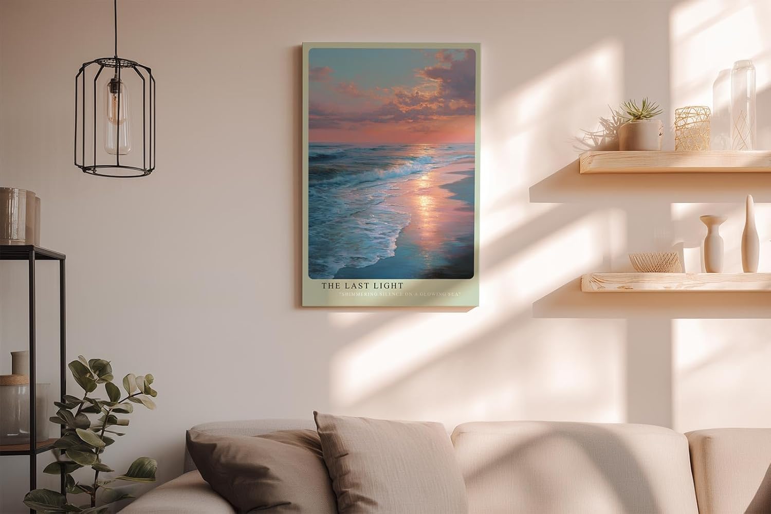 Paul Sinus Wandbild in 40x60cm Letztes Licht am Meer mit leuchtendem Sonnenuntergang und sanftem Wellenspiel