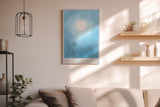 Paul Sinus Wandbild in 40x60cm Großer Vogelschwarm unter hellem Vollmond in sanftem Blau