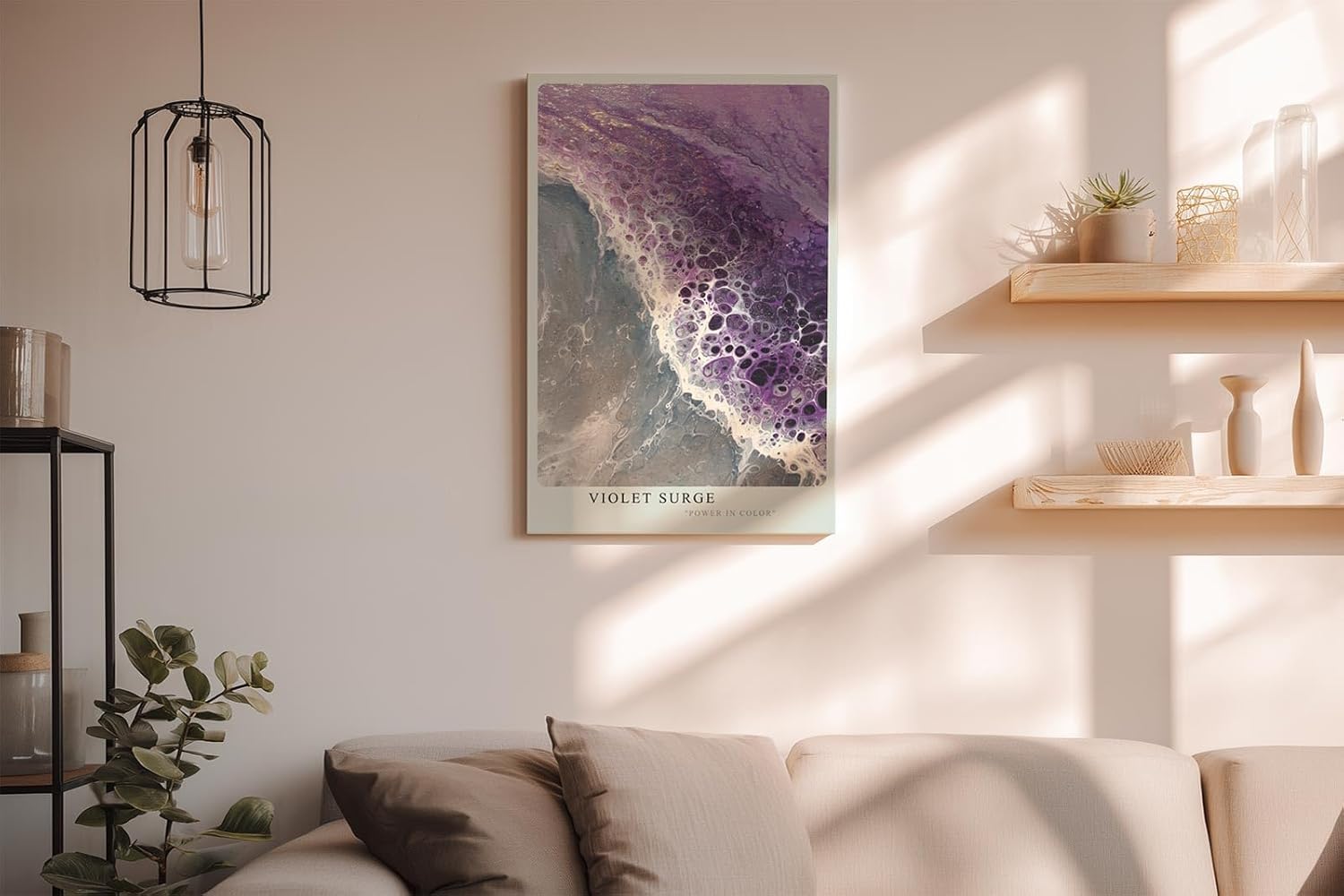 Paul Sinus Wandbild in 40x60cm Violet Surge Abstrakte Wellenbewegung in Violett und Weiß