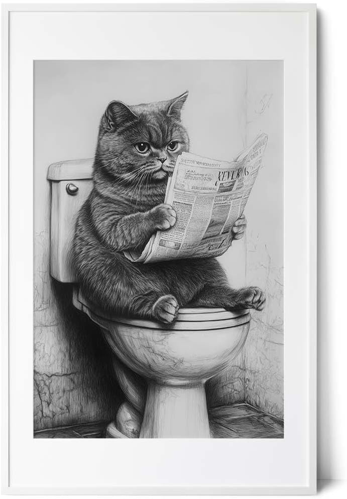 Paul Sinus Poster/Leinwandbild/Rahmenoption Lustiges Katzenbild – Witzige Klo-Deko für dein Gäste-WC – Perfekt für Humor-Fans