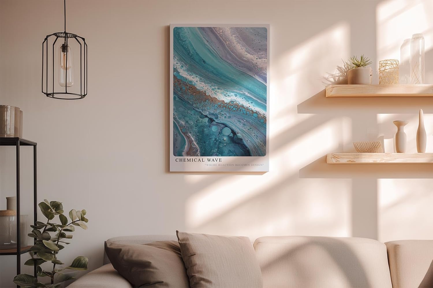 Paul Sinus Wandbild in 40x60cm Chemical Wave Abstrakte Fließstrukturen in Blauund Türkistönen