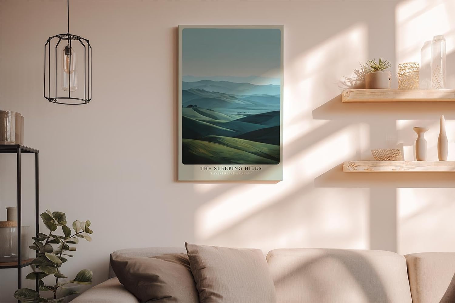 Paul Sinus Wandbild in 40x60cm The Sleeping Hills – sanfte Hügellandschaft in harmonischen Grüntönen für ruhige und stilvolle Raumgestaltung