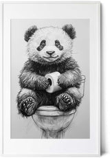 Paul Sinus Poster/Leinwandbild/Rahmenoption – Süßer Panda auf Toilette – Lustige WC-Deko für dein Badezimmer