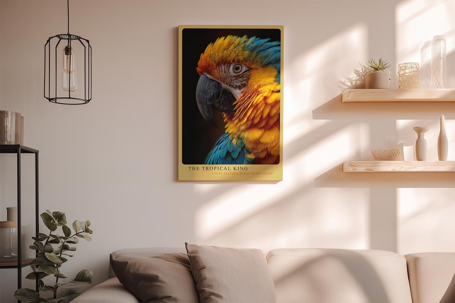 Paul Sinus Wandbild in 40x60cm The Tropical King – farbenprächtiges Porträt eines Aras in intensiven Blauund Gelbtönen für exotische Raumgestaltung