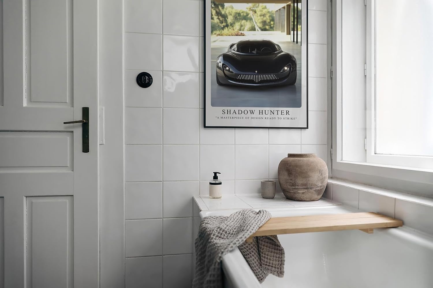 Paul Sinus Leinwandbild 60x90cm futuristischer schwarzer Supersportwagen mit aggressivem Design und luxuriöser Ästhetik in moderner Architektur