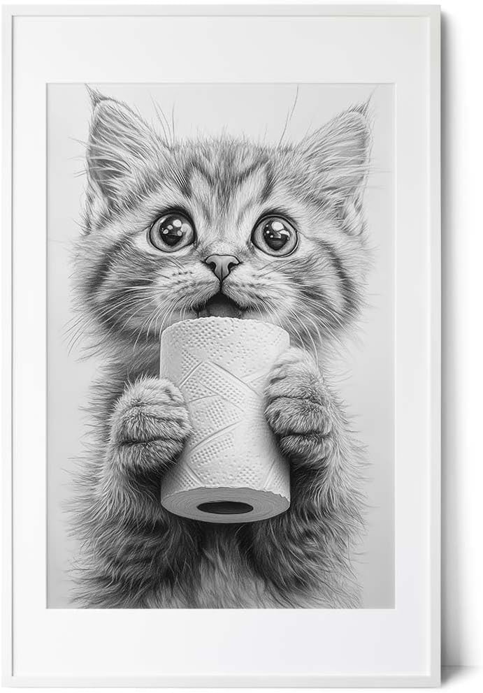 Paul Sinus Poster/Leinwandbild/Rahmenoption Lustiges Katzenbild – Niedliche Klo-Deko fürs Gäste-WC – Perfekt für Humorvolle