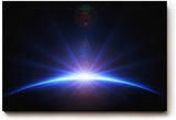 Sinus Art Wandbild 120x80cm Atemberaubendes Weltraumbild mit Lichtstrahlen über dem Planetenrand