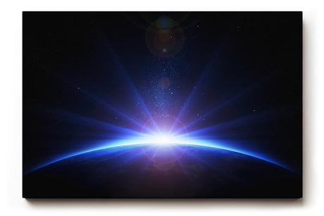 Sinus Art Wandbild 120x80cm Atemberaubendes Weltraumbild mit Lichtstrahlen über dem Planetenrand