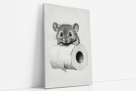 Paul Sinus Poster/Leinwandbild/Rahmenoption Lustiges Mausbild – Humorvolle Klo-Deko mit süßer Maus auf Klopapierrolle