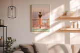 Paul Sinus Wandbild in 40x60cm A Daydream in New York – Frau auf Balkon mit Blick auf Skyline im sanften Licht, romantisches Stadtmotiv