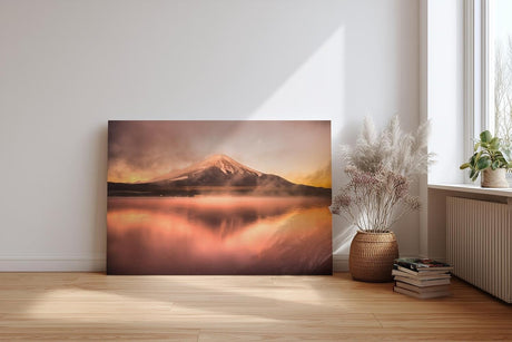 Sinus Art Wandbild 120x80cm Stimmungsvolles Fuji-Motiv bei Sonnenaufgang mit faszinierendem Nebelspiel
