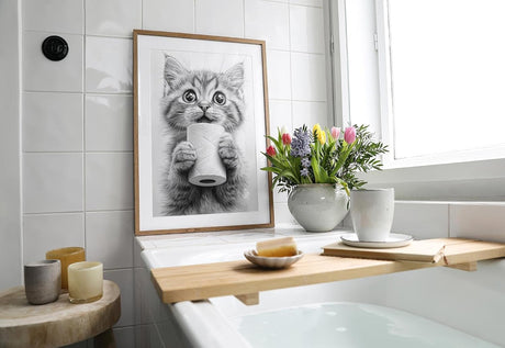 Paul Sinus Poster/Leinwandbild/Rahmenoption Lustiges Katzenbild – Niedliche Klo-Deko fürs Gäste-WC – Perfekt für Humorvolle