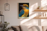 Paul Sinus Wandbild in 40x60cm Song in Feathers – farbenfrohes Vogelporträt in harmonischen Blauund Gelbtönen für stilvolle Raumgestaltung